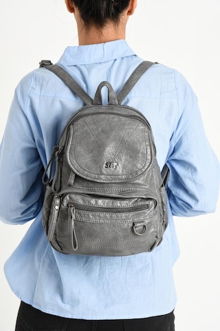 Baginn Y.s.deri Mini Boy Kadın Sırt Çantası Vegan Deri Bayan Sırt Çantası 27 20 Cm Yumuşak Doku Çok Cepli Gri