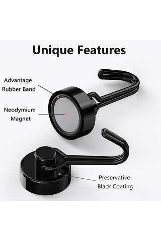 Manyetik Döner Kancalar, Çok Amaçlı İç Mekan Dış Mekan Kullanımı İçin Ağır Hizmet Neodim Kancalar, Mutfak, Izgara, Anahtar Tutucu - Siyah Siyah