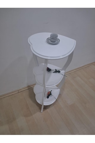 Çiçeklik Fiskos 90679 Çiçeklik Kalpli Model Mdf Parlak Ahşap Ayak Parlak Beyaz