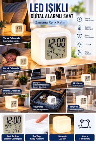 Küp Saat Led Işıklı Sıcaklık Göstergeli Kupsaat-4