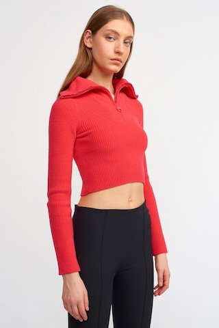 Dilvin Kamyoner Yaka Fitilli Kısa Kazak 10299 Kırmızı 001