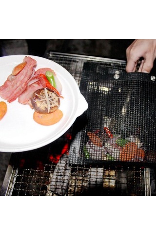 Homyl Açık Barbekü Izgara Örgü Çanta Yapışmaz Isıya L Siyah