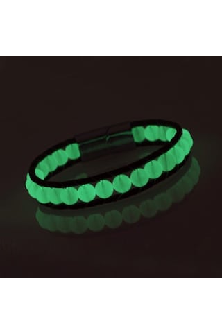 Erkek neon fosforlu deri çelik bileklik Beyaz