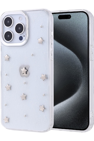 Nourthkiingdom Apple Uyumlu iPhone 15 Pro Max Kılıf Airbag Tasarımlı Simli Şeffaf Nrtk Kutup Kapak - Yıldız Şeffaf