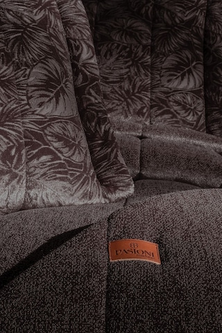 Lucie Jakar Kadife Çift Kişilik Yatak Örtüsü Takımı Mürdüm Bej