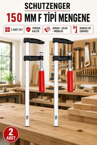 2 Adet Yüksek Kalite 150mm F Tipi Ahşap Çelik Mobilya Atölye Mengene Işkence Kıskaç 150s8