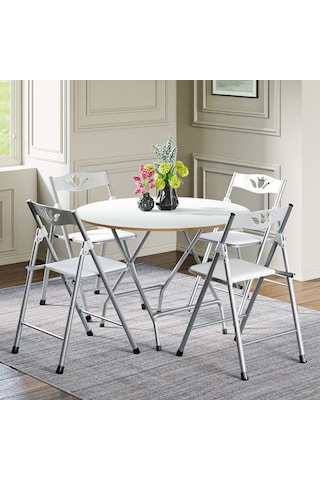 Katlanır Masa Ve 4 Adet Sandalye Seti Beyaz 1463