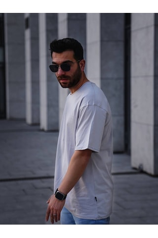 Erkek Oversize Tişört Gri Gri