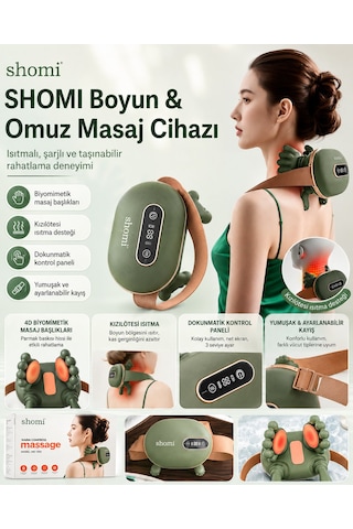 Shomi Md-1832 Şarjlı Yoğurmalı Boyun Ve Sırt Masaj Aleti - Isıtmalı Kulunç Ve Masaj Cihazı Haki