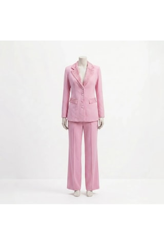 Orvelia Omuz Kristal Saçak Detaylı Pembe Blazer Ceket Ve Pantolon Takım