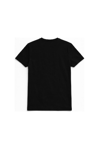 Erkek Bisiklet Yaka Baskı Detay T-shirt Siyah