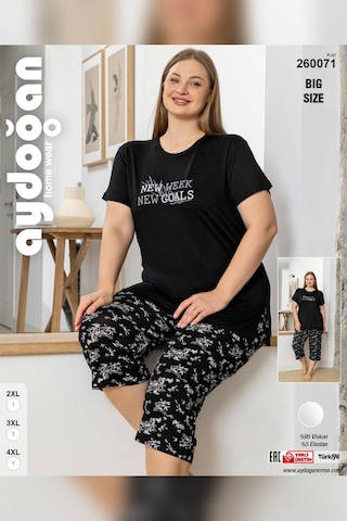 Aydoğan Kadın İnci Büyük Beden Siyah Kapri Pijama Takım 0071 Siyah