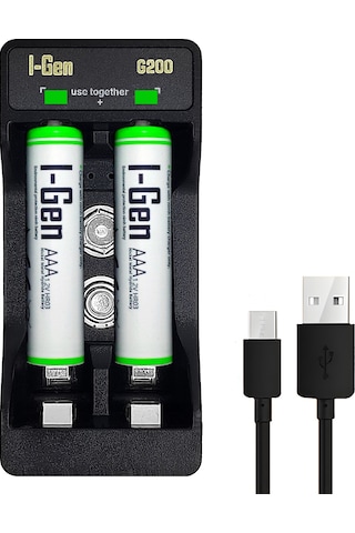 I-gen G290 2'li Aa/aaa/9v Pil Şarj Aleti + 2 Adet Aaa 900 Mah 1.2v Ni-mh Şarjlı Ince Kalem Pilli Set