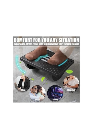 Hombey Ofis Ve Ev İçin Ergonomik Ayak Masağı - Kaydırmalı Ve Masajlı Ayak Sehpası Gri Renkli