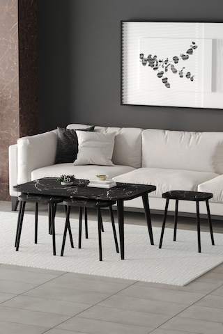 Roma Orta Sehpa Metal Ayaklı , 4+1 Orta Sehpa , 100 X 60 X 50 Cm Siyah Metal
