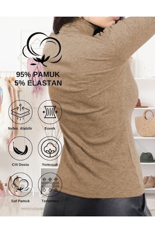 Alya Underwear Pamuklu Kaşkorse V Yaka Body Sweatshirt, Fitilli Kumaş Likralı Bluz, Asker Yeşili Badi Kahve Melanj