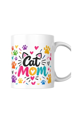 Cat Mom Özel Tasarımlı Porselen Kupa Bardak çok renkli
