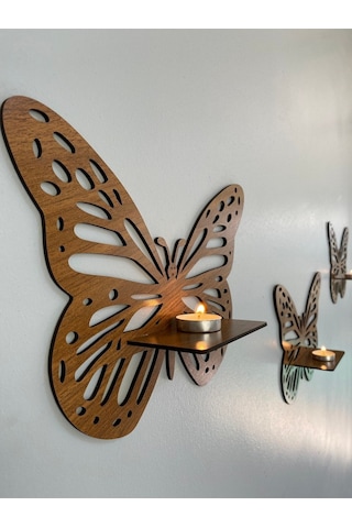 Dekoratif Kelebek Duvar Rafı 3'lü Set Ceviz Kelebekceviz