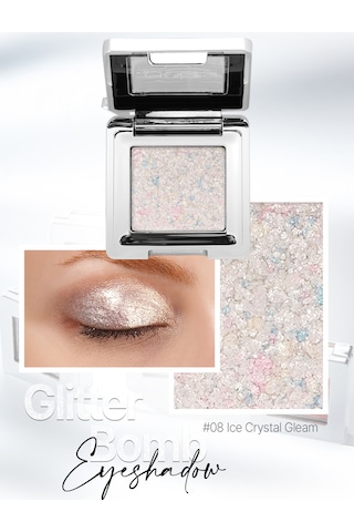 Cre'ars Mücevher Parlaklığında Yoğun Pigmentli Tekli Far Glitter Bomb Eyeshadow 08 Ice Crystal Gleam