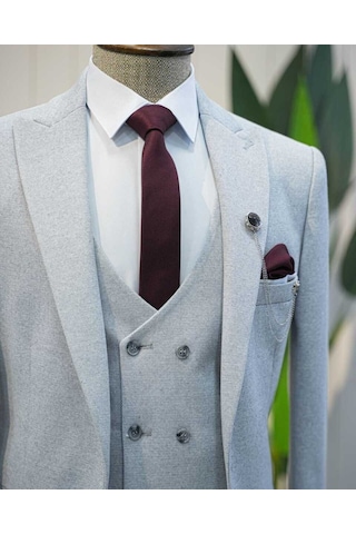 Beystil Sivri Yaka Açık Gri Takım Elbise Elanor - Slim Fit Açık Gri