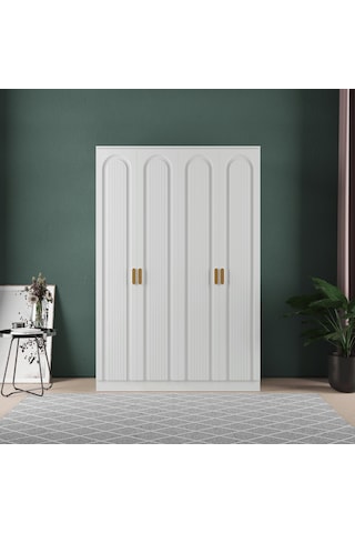 Mila 4 Kapaklı Eko Bazalı Gardırop - Mdf Kapak Beyaz