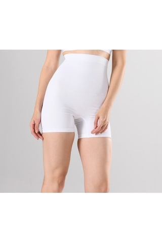 Nacar Store Kadın 1 Beden Küçülten Yüksek Bel Boxer Slikonlu Beyaz Renk Dikişsiz Korse