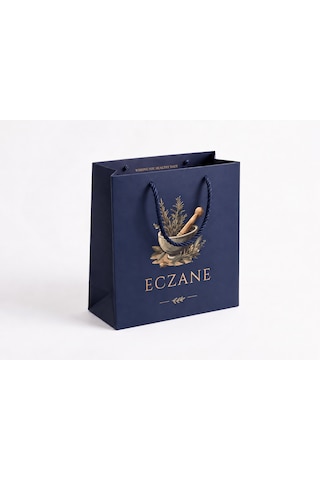 Eczane Karton Çanta Körüklü Premium Derin Lacivert 14x8x20 Cm - 10 Adet