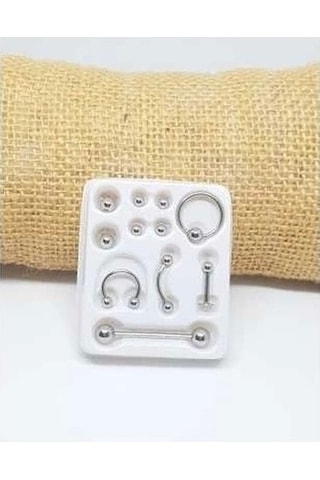 11 Parça Piercing Cerrahi Çelik Ve Piercing Topu Seti Piirsing Gümüş