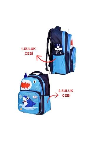 Köpek Balığı Baskılı Su Geçirmez Ortopedik Sırt Özellikli İlkokul