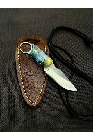 El Yapımı Outdoor Kamp Bıçağı Mavi - Sarı