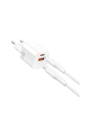 Wiwu Wi-g018 Cube Serisi Type-c To Type-c Gan Tech Pd Hızlı Şarj Kablolu Şarj Seti 33w Beyaz