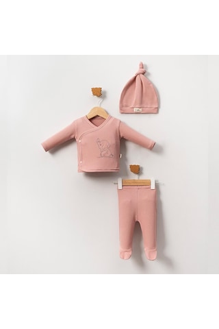 Ürünya Kız Bebek Şapkalı 3'lü Takım Pembe