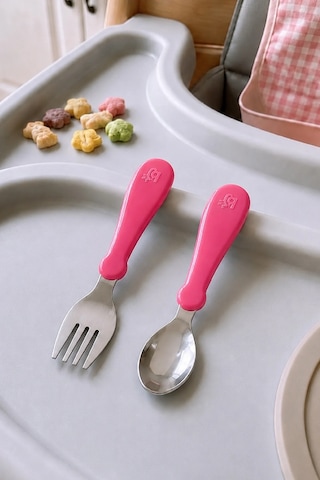 Babyjem Paslanmaz Çelik Bebek Çatal Kaşık Seti - Pembe