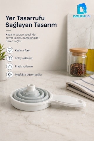 Katlanır Huni Mutfak Pratik Kullanım Gereci Beyaz - Gri