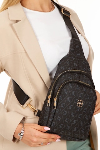 Newish Polo Kadın Deri Monogram Desenli Çapraz Bel Göğüs Ve Omuz Çantası New218- Siyah