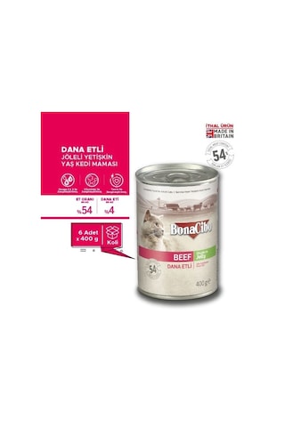 BonaCibo Jöleli Dana Etli Konserve Yetişkin Kedi Maması 6 x 400 G