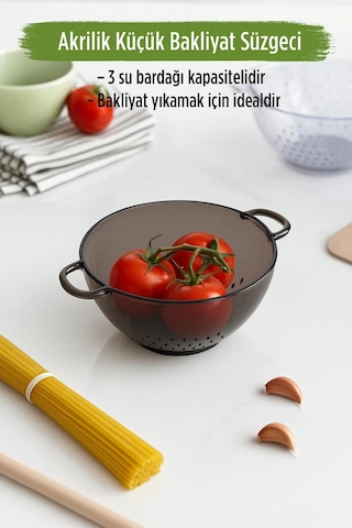 Akrilik Füme Mini Pirinç Süzgeçi & Bakliyat Süzgeçi 3 Su Bardağı Ölçülü Çok Renkli