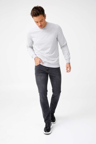 Igs İgs Erkek A.gri Modernfıt / Ekstra Dar Kalıp Bisiklet Yaka Sweatshirt Açık Gri