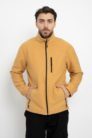 Dasüniforma Unisex Traşlanmış Tüylenmez Cepli Polar Ceket Standart Tam Fermuarlı Soğuk Geçirmez Polar Mont Turuncu
