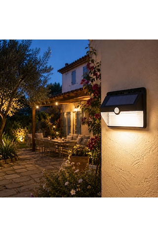 Hareket Sensörlü Solar Led Duvar Apliği Dış Mekan Bahçe Lambası Siyah