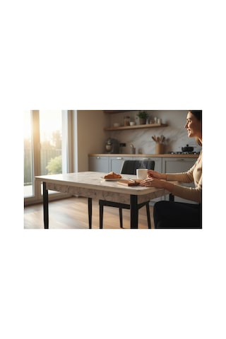 Efe Mobilya T-6037 Carara 70x120 Mdf 4-6 Kişilik Mutfak Masası Beyaz Damarlı