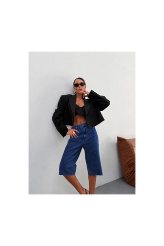 Kene Jeans Lacivert Paça Kesik Uzun Kot/denim Şort Lacivert