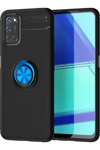 Oppo Reno A72 Kılıf Yüzüğü Stant Ve Araç Tutucu Olabilen Şık Esnek Premium Silikon Kapak Ryc/ravel Siyah - Mavi