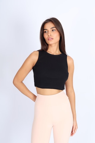 Soft&Basic Kadın Siyah Basic Halter Yaka Esnek Biyeli Kaşkorse Kumaş Crop Top Body Atlet Siyah