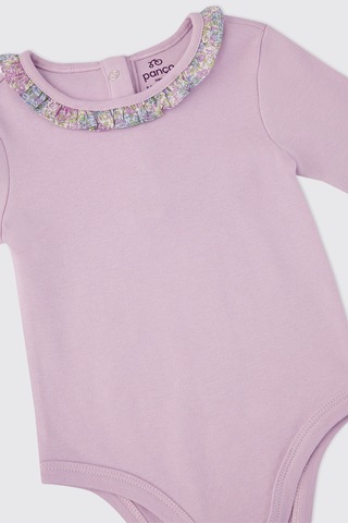 Panço Liberty Kumaş Nakış Detaylı Yenidoğan Body Mor 5621GN03003