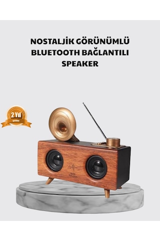 Nostaljik Gramofon Bluetooth Hoparlör - Fm Radyo + Usb + Sd Kart Destekli