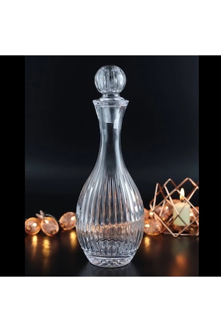 El Yapımı Özel Tasarım Cam Çizgili Model Lüx Sürahi Karaf