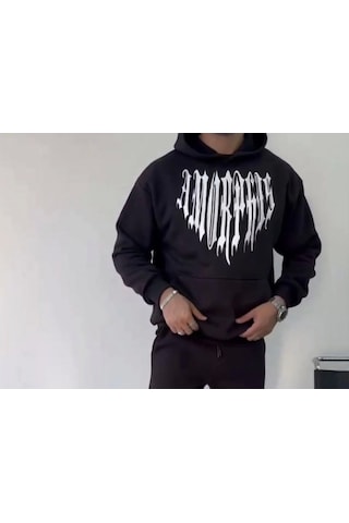 Efnaz Style Uzun Kol Kapşonlu Baskılı Sweatshirt - Siyah