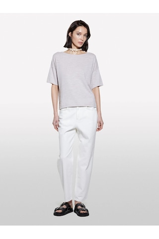 Sisley Keten Karışımlı Bisiklet Yaka Oversize T-shirt Kadın Gri T-shirt - 325p105gm106h