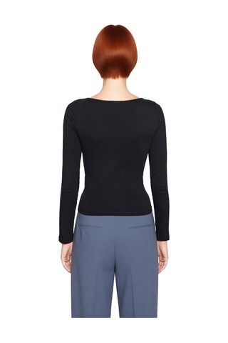 Frm Kadın Moda Şık Üst Giyim Crop Kayık Yaka Slim Kalıp Örme Pamuklu siyah
